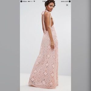 NWT ASOS Tall Pink Lace Halter-top Maxi Dress US 8